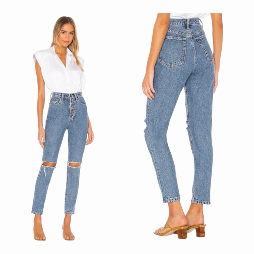 WeWoreWhat NWT The Danielle High Rise Straight Jean Spring St Hole Wash Size 25